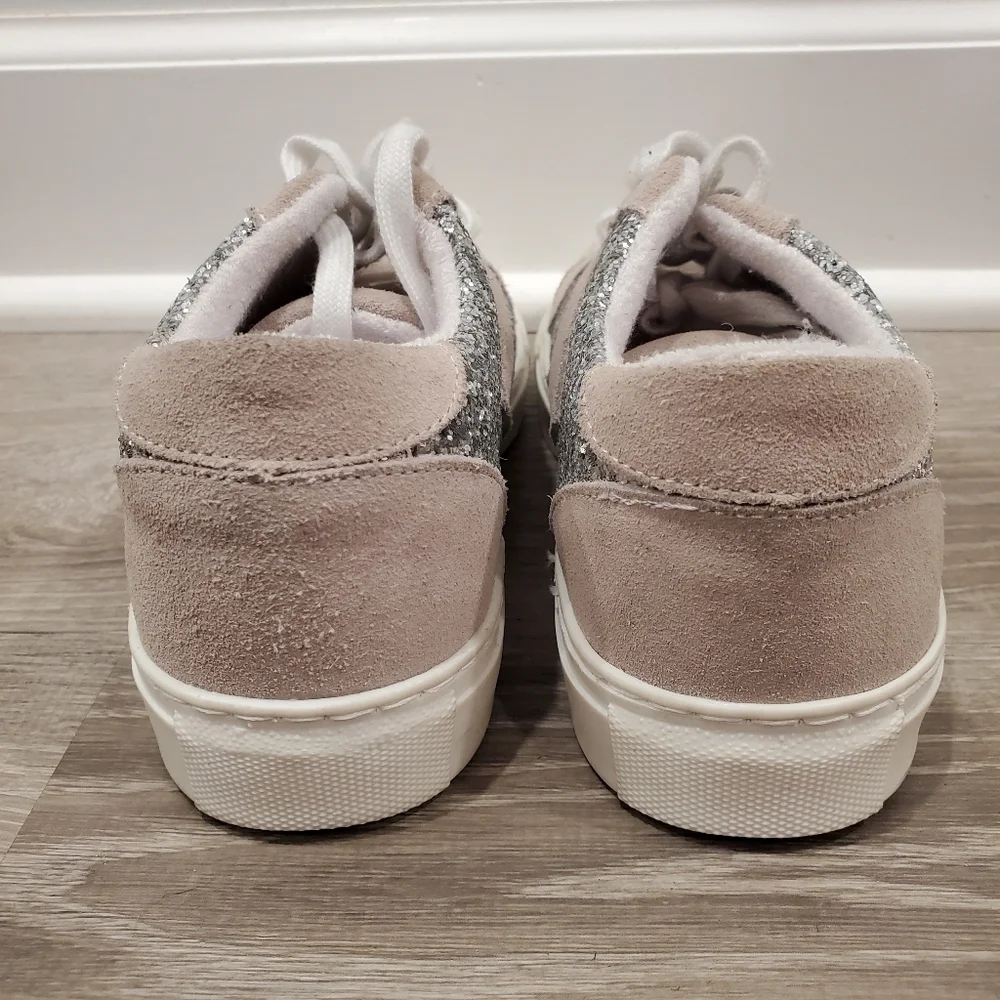 NEW STEVEN by Steven Madden Parody Leather Glitter Cream Sneakers